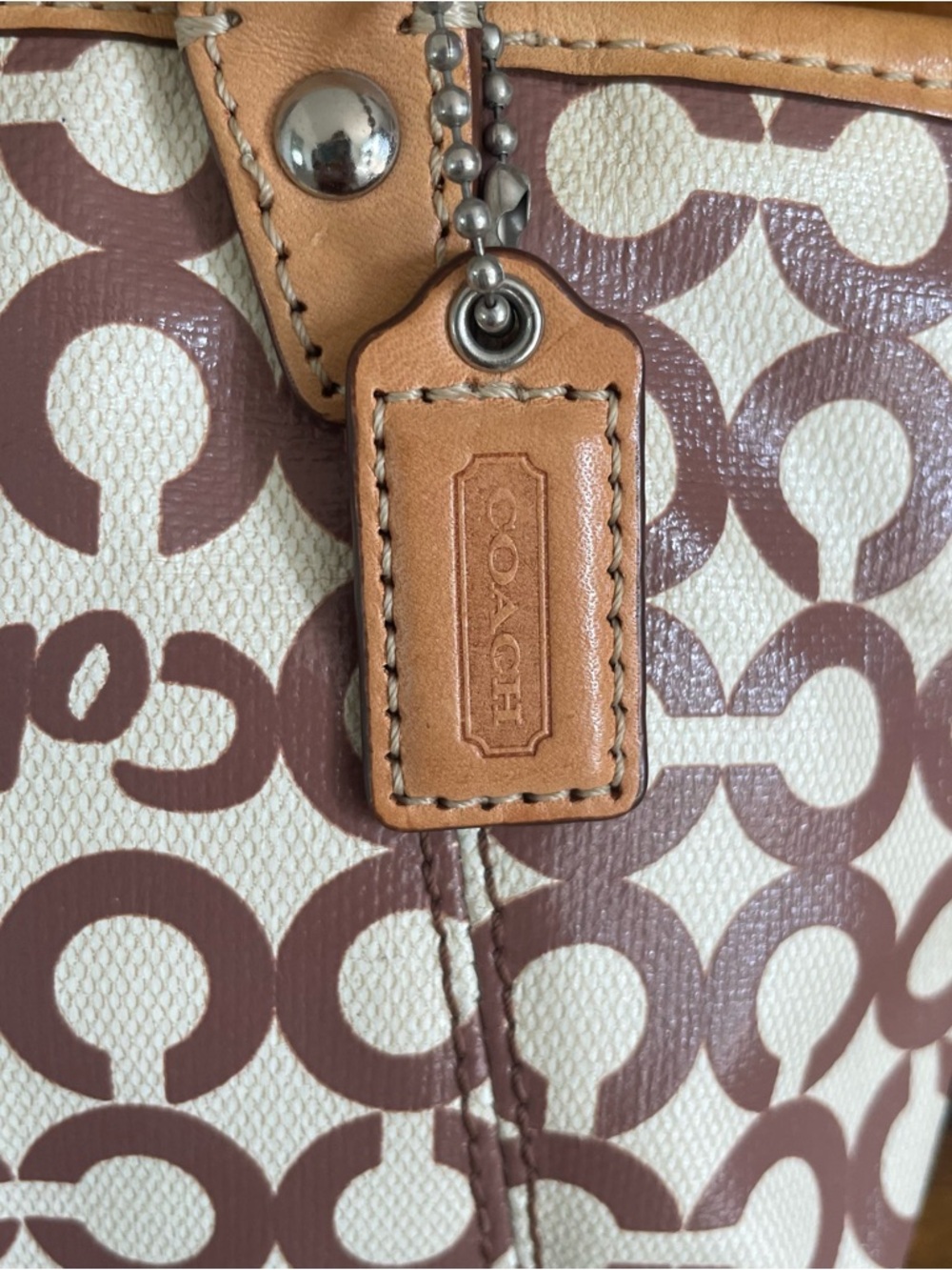 Coach Cream and Tan Signature Logo Small Tote - Picture 4 of 9